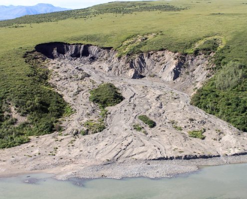 The term "permafrost" refers to the type of perennially frozen (but not necessarily ice-covered) soil found in some cold regions. Photo: NPS Climate Change Response CC BY 2.0 DEED https://www.flickr.com/photos/npsclimatechange/27759123542