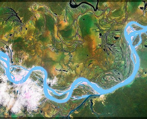 In Amazzonia il rialzo delle temperature avrebbe avuto un ruolo più rilevante nel determinare la siccità rispetto all’oscillazione del Niño. Immagine: Robert Stone Google Earth Detail - Amazon Basin CC BY-ND 2.0 DEED Attribution-NoDerivs 2.0 Generic