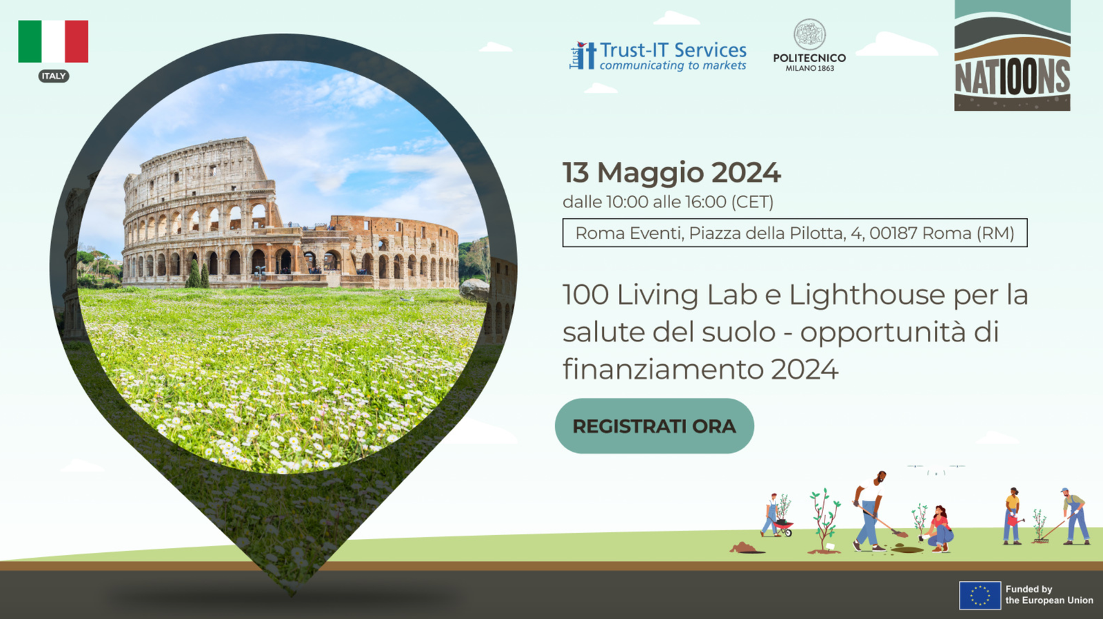 La locandina dell'evento NATI00NS del 13 maggio a Roma.