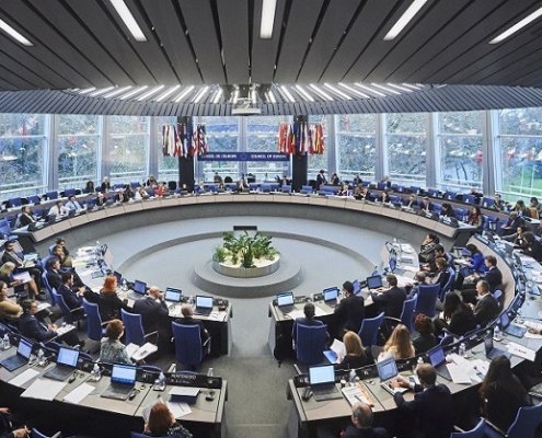 L'aula del Consiglio dei ministri dell’Unione europea. FOTO: Archivio Media Ue.