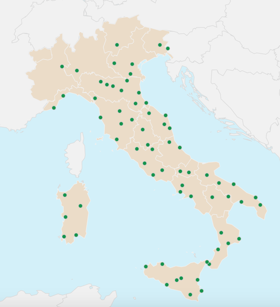 La distribuzione dei terreni che saranno messi all'asta in occasione della 7a Banca dei terreni agricoli. FONTE: ISMEA