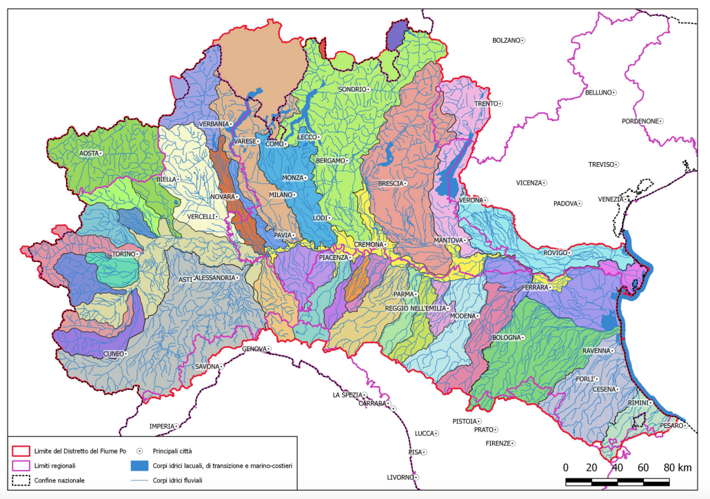 L'area l'area coinvolta dal Distretto del Fiume Po. FOTO: Autorità di bacino distrettuale del fiume Po