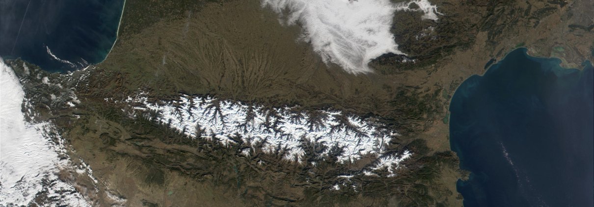 Nei sedimenti fossili dei Pirenei si troverebbero le risposte alle domande sull’erosione del passato e del futuro. Foto: NASA dominio pubblico