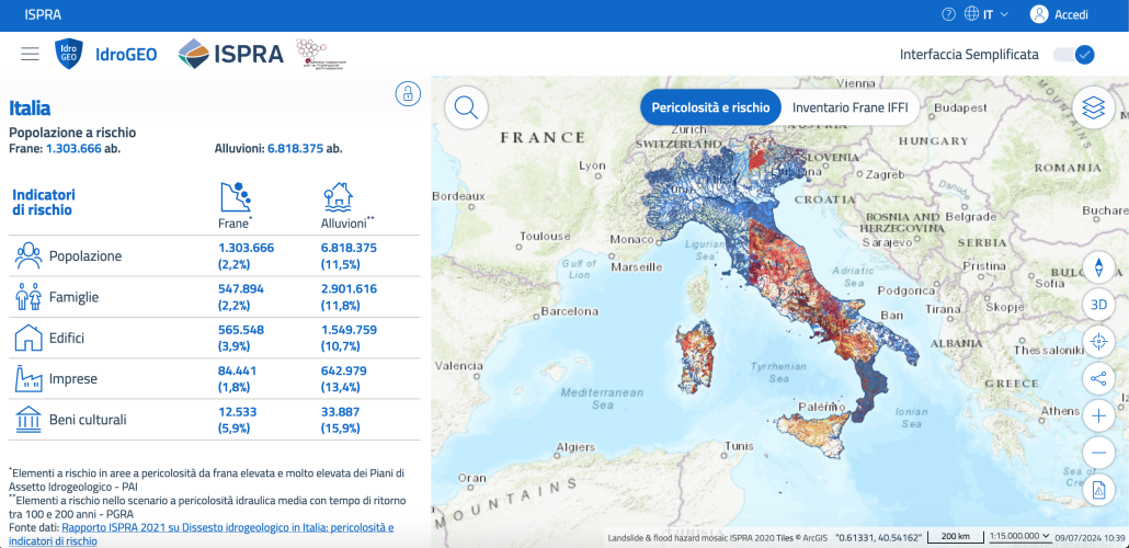 L'interfaccia della piattaforma IdroGEO. FONTE: Ispra