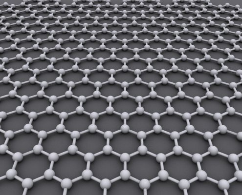 The crystal structure of graphene. Thanks to their many properties, nanomaterials can be used in a variety of applications. Photo: AlexanderAlUS Attribution - Share Alike 3.0 Unported CC BY-SA 3.0 Deed