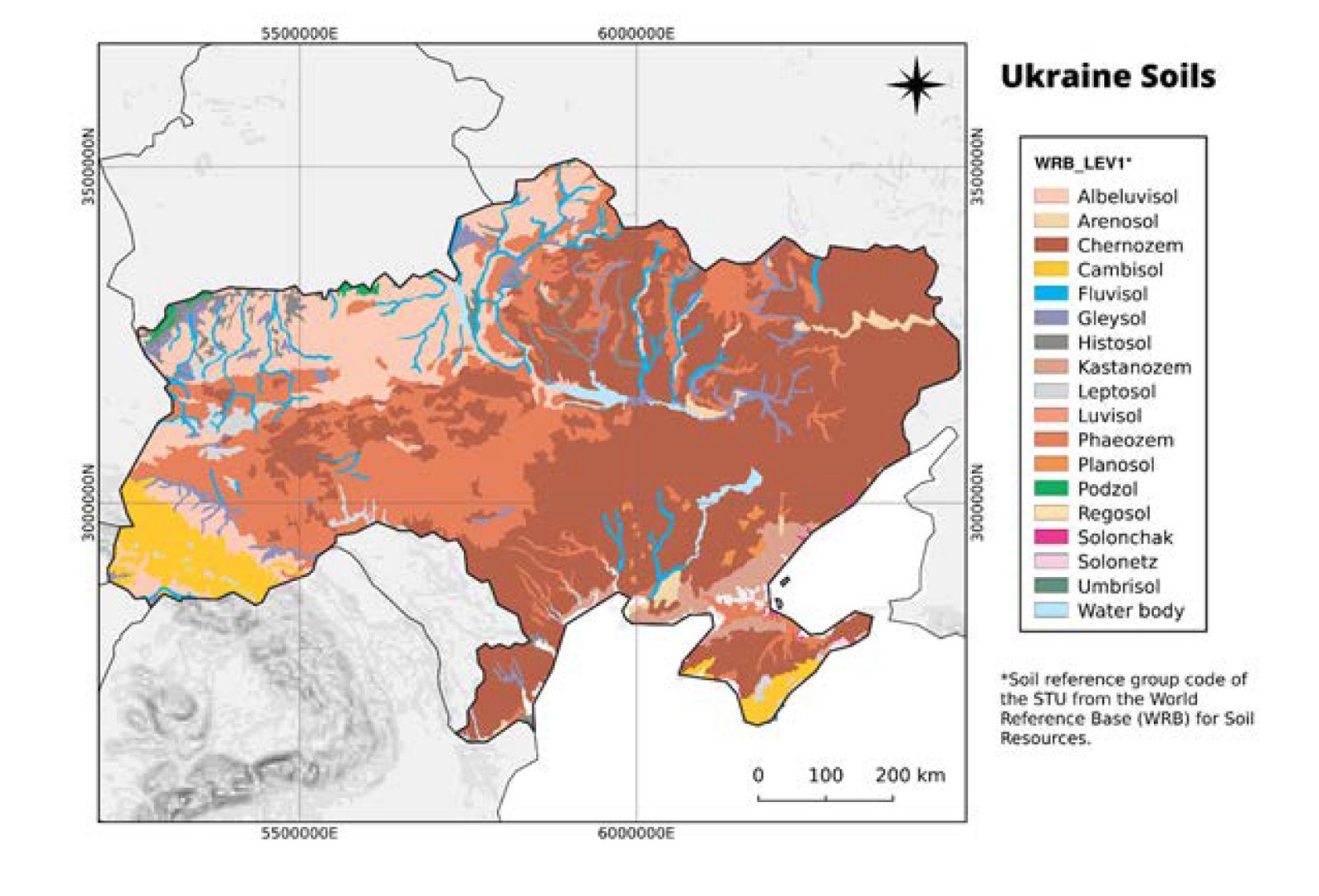 La mappa del suolo in Ucraina. Le aree centrali, meridionali e orientali del Paese si caratterizzano in particolare per la presenza del Chernozem, uno dei terreni più produttivi del mondo. Fonte: European Commission Joint Research Centre, “Status of Environment and Climate in Ukraine, Publications Office of the European Union, Luxembourg, 2025, https://data.europa.eu/doi/10.2760/6292177, JRC141480 Attribution 4.0 International CC BY 4.0 Deed