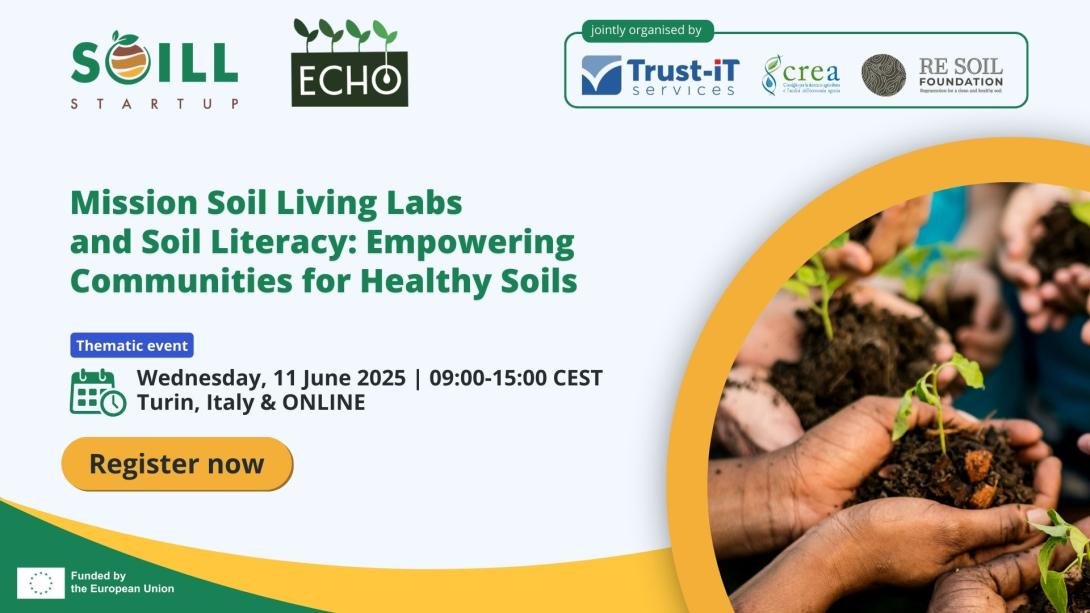 L'evento, organizzato da CREA, Re Soil Foundation e Trust-IT, è dedicato alla diffusione delle conoscenze di base, al coinvolgimento della comunità e al ruolo dei Living Labs sul territorio. L'incontro potrà essere seguito anche online. Immagine: SOILL Startup
