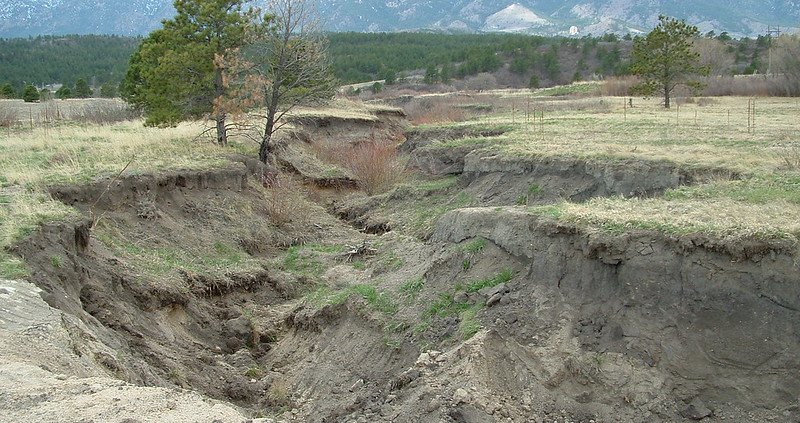 Quella a solchi profondi è considerata tipicamente come la forma di erosione del suolo più intensa. Foto: USFWS Mountain-Prairie Public Domain Mark 1.0 Universal PDM 1.0 Deed