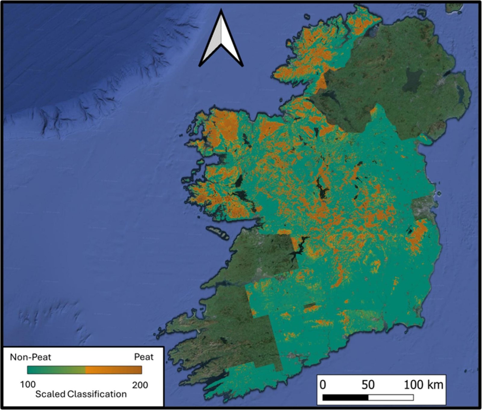 La nuova mappa della distribuzione dei terreni di torba che include le aree di transizione. Dati per l’Irlanda del Nord non disponibili. Immagine: O'Leary et al. "Airborne radiometric data for digital soil mapping of peat at broad and local scales", Geoderma Volume 453, January 2025, 117129 https://doi.org/10.1016/j.geoderma.2024.117129 Attribution 4.0 International CC BY 4.0 Deed 