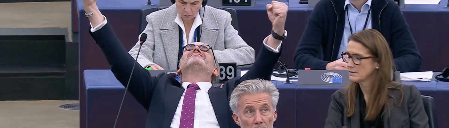 European Parliament Vice President Martin Hojsík, rapporteur for the Soil Monitoring Law, rejoices at the announcement of the European Parliament's favorable vote on the new directive. SOURCE: European Parliament