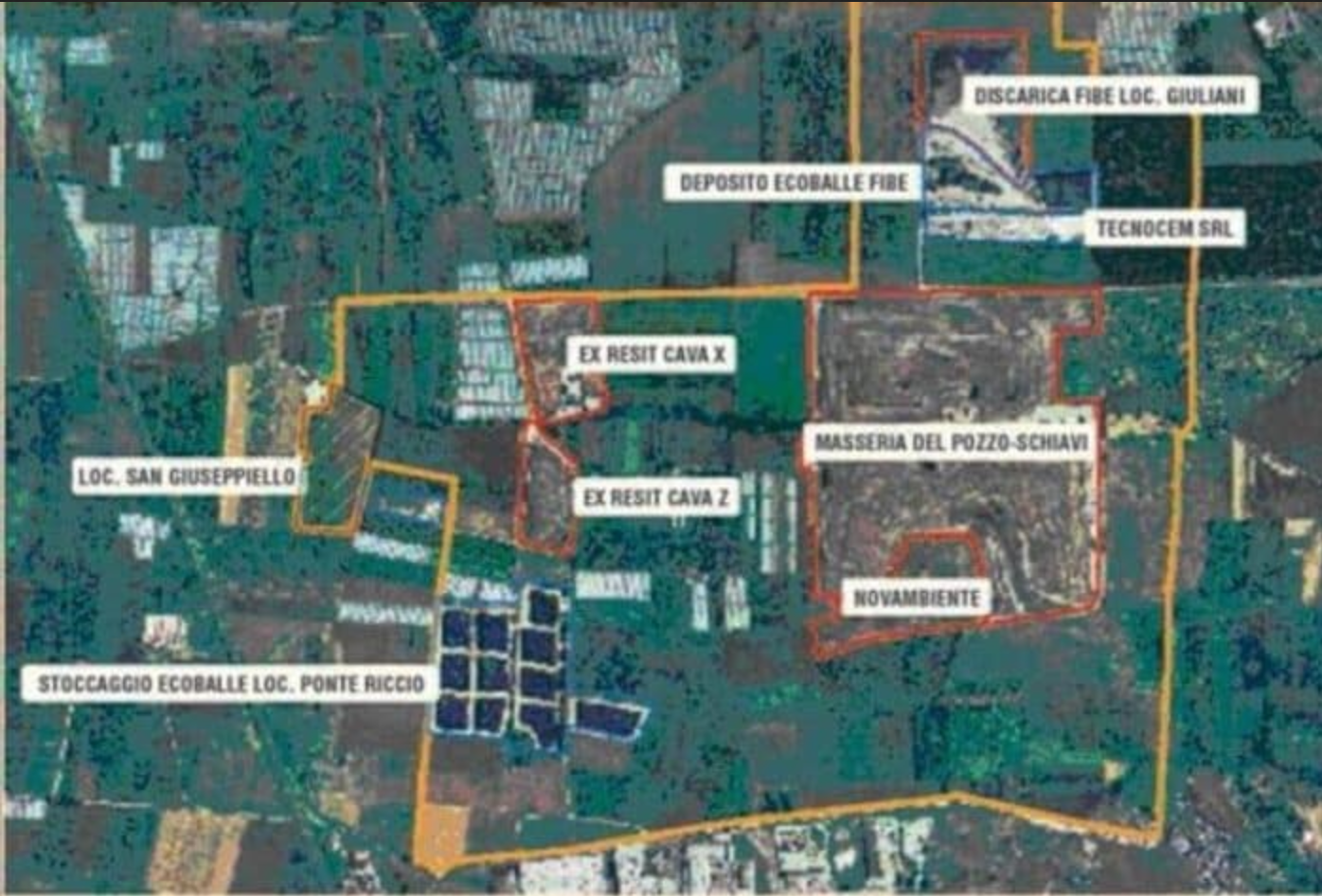 I territori coinvolti nel SIN dell'Area vasta di Giugliano.