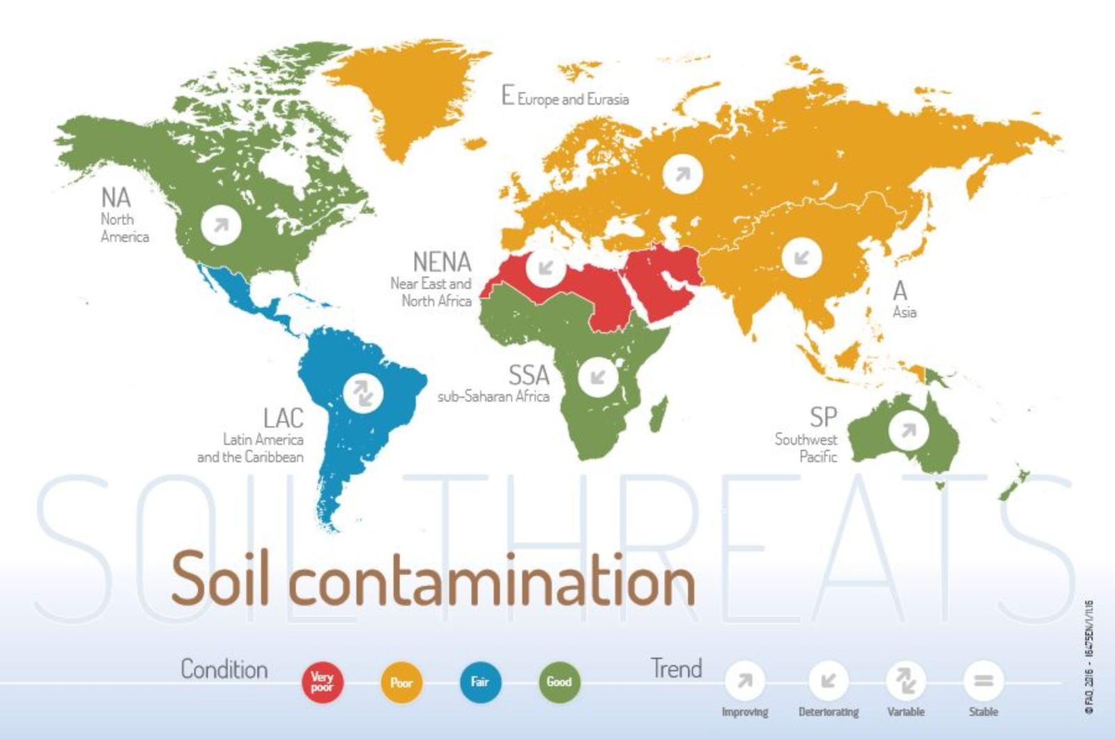 I livelli di contaminazione del suolo nei diversi continenti. FONTE: FAO.